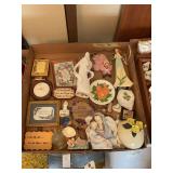 Box Lot of Assorted Decorative Figurines, Wall Plaques, and Ceramic Collectibles