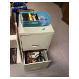 Two-Drawer Metal Filing Cabinet with Power Tools and Hardware Assortment