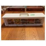 White Plastic Toy Car Carrying Case with Assorted Diecast Vehicles