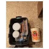 Assorted Plastic Storage Tote with Craft Supplies and Snack Container