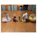 Collection of Five Ceramic Planters and Vases Featuring Lady Figural and Floral Designs
