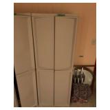 Plastic Storage Cabinet with Shelves and Assorted Contents