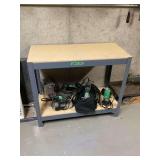 Metal Frame Work Bench with Wood Top and Lower Shelf