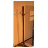 Freestanding Wooden Coat Rack with Metal Hooks