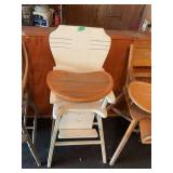Wooden High Chair with White Painted Finish and Wood Grain Tray