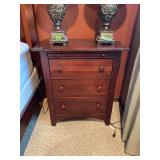 Wooden Nightstand with Pull-Out Shelf and Three Drawers