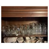 Large Assortment of Glassware and Tableware Set in Wooden Hutch