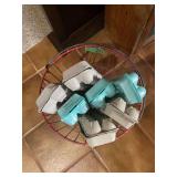 Red Wire Basket Filled with Egg Cartons