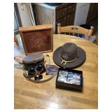 Sangamon County Sheriff Uniform Hat, Badges, Clock, and Binoculars Collection