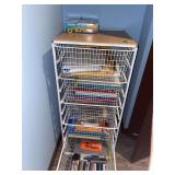 Metal Wire Storage Cart with Multiple Sliding Baskets and Mixed Office and Craft Supplies