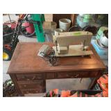 Sears Kenmore Sewing Machine with Wooden Desk Cabinet and Foot Pedal