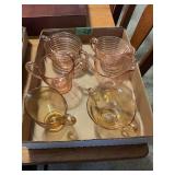 Assorted Pressed Glass Cream and Sugar Sets in Pink and Amber