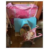 Dollhouse, Toy Stroller, Doll, and Princess Play Tent Set