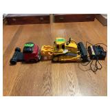 Assorted Toy Lot Featuring New Bright Remote Control Dozer and Red/Black Pressed Steel Truck Cab