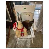 White Painted Wooden Rocking Chair with Woven Cane Seat and Mixed Lot of Home Goods