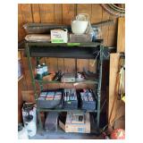 Shelf Lot with Cassette Tapes, Panasonic Solid State Tape Recorder, Electronics, and Assorted Household Goods