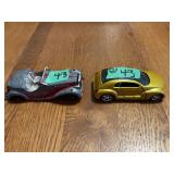 Lot of 2 Diecast Toy Cars - Gray Roadster and Gold Hatchback