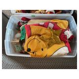 Plastic Storage Bin Containing Assorted Disney Winnie the Pooh and Holiday Plush Toys
