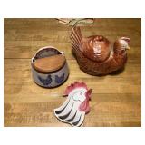 Three Piece Ceramic Chicken Kitchen Decor Collection Including APCO Cookie Jar