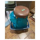 Wooden Stool with Padded Seat and Laundry Basket Lot