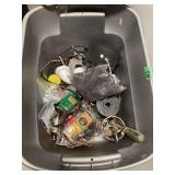 Assorted Hardware, Fasteners, and Workshop Supplies Lot in Storage Bin