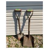 Two D-Handle Shovels with Wooden Shafts
