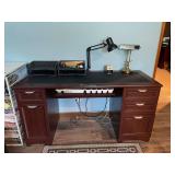 Executive Desk with Lamps, Desk Organizer, and Office Supplies