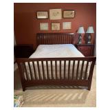 Wooden Sled Bed Frame with Slatted Headboard and Footboard