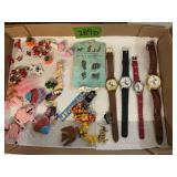 Mixed Lot of Disney Character Watches, Pewter Pins, and Novelty Earrings