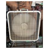 Blue and White Plastic Box Fan with Carrying Handle