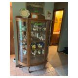 Oak Curio Cabinet with Curved Glass Doors and Shelves