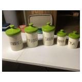 5-Piece Ceramic Kitchen Canister Set with Green Lids