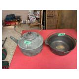 Cast Iron Pot No. 7 and Metal Kettle Lot