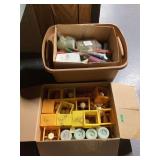 Assorted Decorative Wax Candles and Holders in Storage Containers
