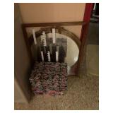 Framed Wall Mirror and Floral Storage Boxes