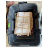 Assorted Table Linens and Holiday Runners in Plastic Tote