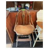 Wooden High Chair with Stenciled Back Splat and Integrated Tray
