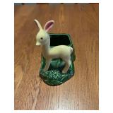 Ceramic Fawn and Tree Stump Planter