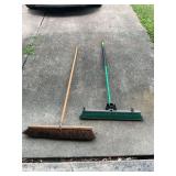 Lot of Two Push Brooms with Wooden and Metal Handles