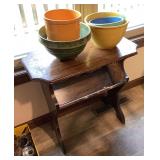 Collection of Five Glazed Ceramic Mixing Bowls in Assorted Colors