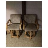 Set of Two Upholstered Wooden Swivel Bar Stools with Armrests