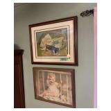 Framed Collection of Advertising Fans and Prints Featuring Children and Animals