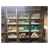 Complete Contents of Storage Closet Including Glassware, Kitchenware, Linens, and Containers