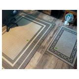 Lot of Two Gray and White Area Rugs with Geometric Border Patterns