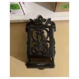 Cast Iron Match Safe Holder with Scrollwork Design