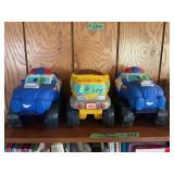 Playskool Monster Truck Toy Lot Featuring Police Cruisers and Dump Truck