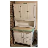 White Kitchen Cabinet with Green Enamel Top and Flour Sifter