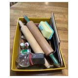 Assorted Kitchenware Collection with Rolling Pins, Cutting Board, and Utensils
