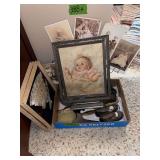 Mixed Lot of Collectibles Including Framed Prints, Photographs, Vanity Items, and Textile Art