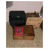 Assorted Lot Including Wooden Storage Chest, Rhythm Tote Record Case, and Erector Set Parts